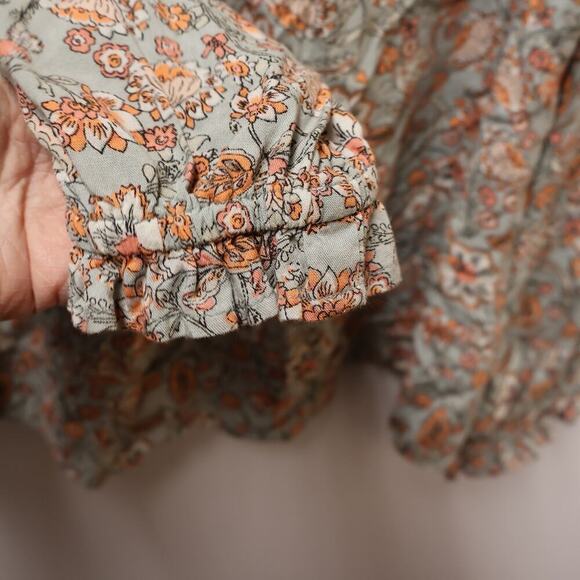 Patrons of Peace Peasant Blouse Fuffle Tie Front, Elastic Sleeves Sz L - Picture 11 of 14